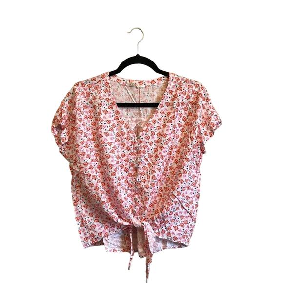 Anthropologie Jane & Delaney M blouse short sleeve floral white button down - Picture 1 of 7